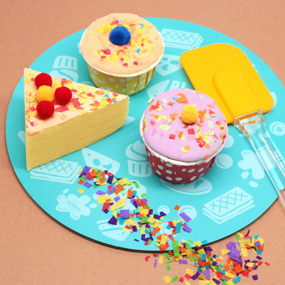 colorful pretend cakes and cupcakes